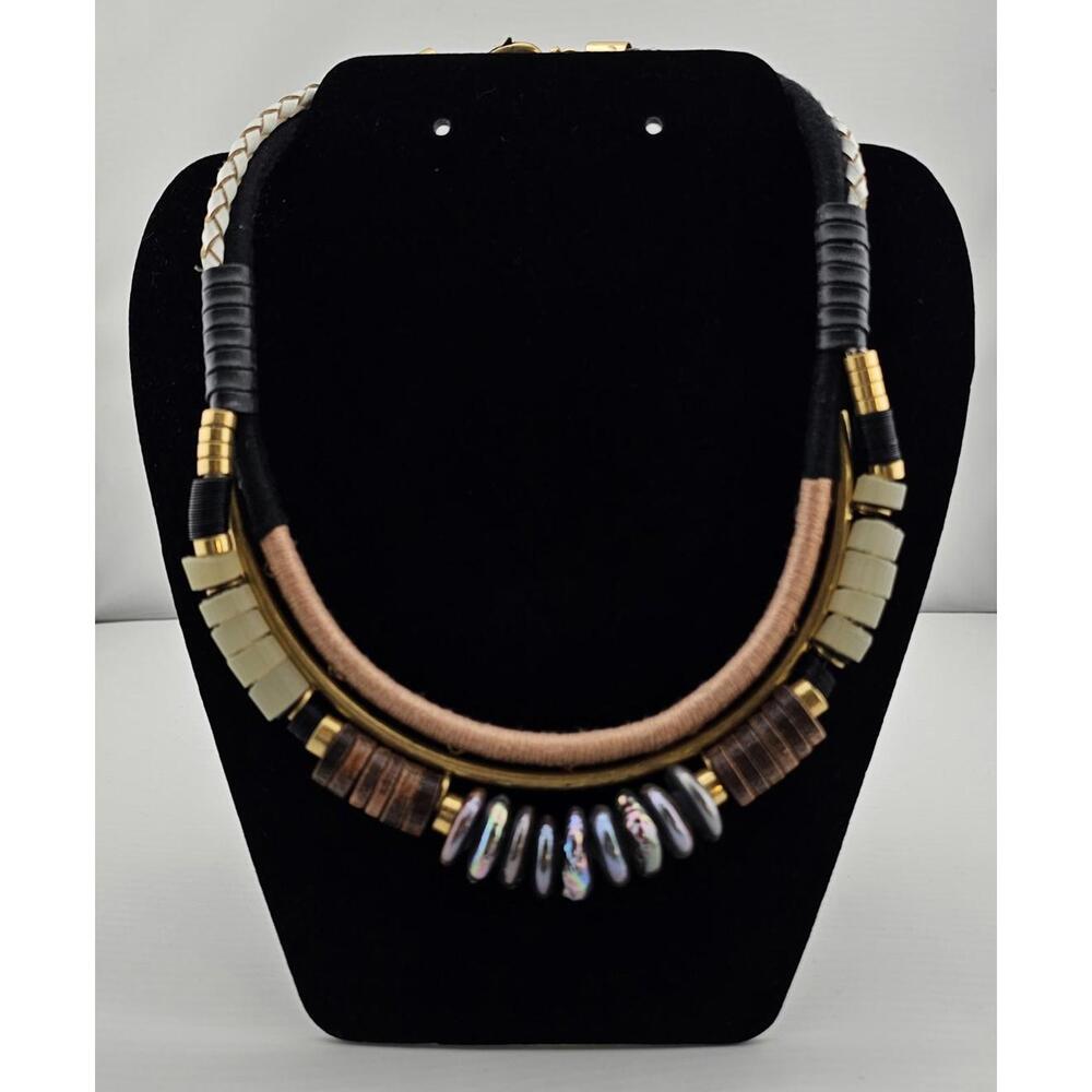 Stella & Dot Alay Statement Leather Beaded Necklace